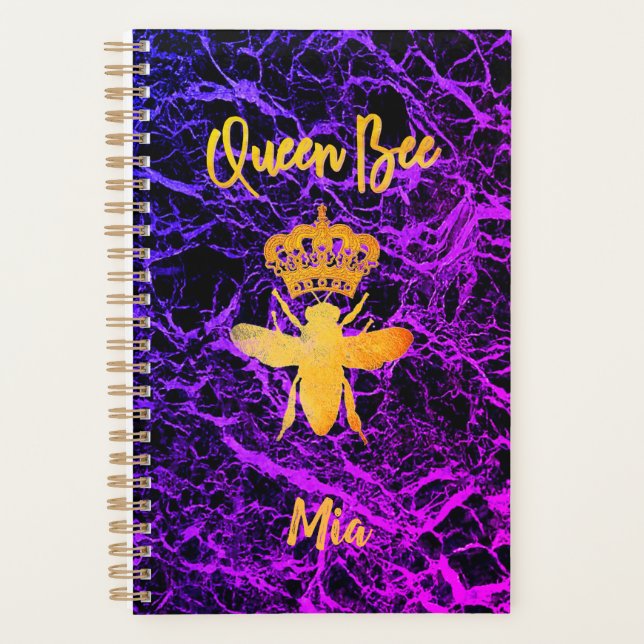 Custom QUEEN BEE Gold Black Purple Undated Monthly Planner (Front)