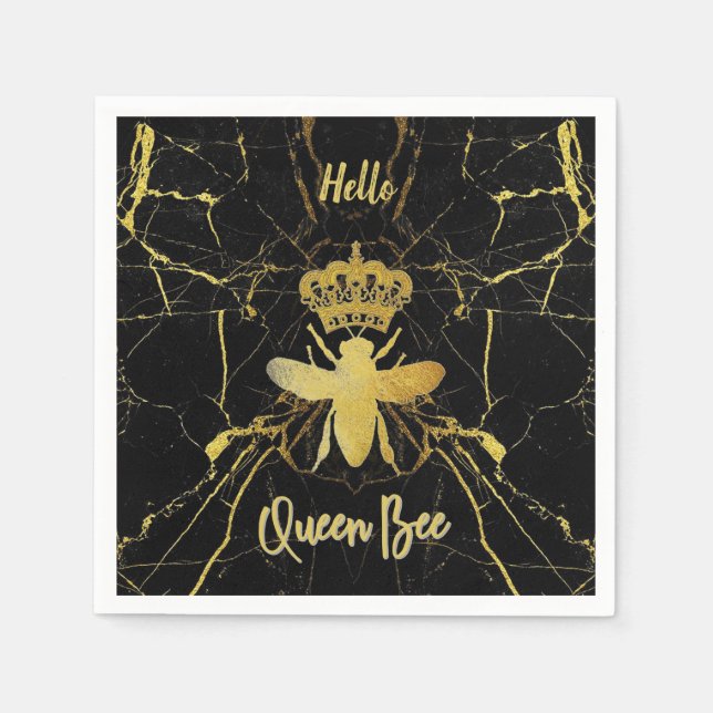 Custom QUEEN BEE Gold Marble Beverage Cocktail Napkin (Front)