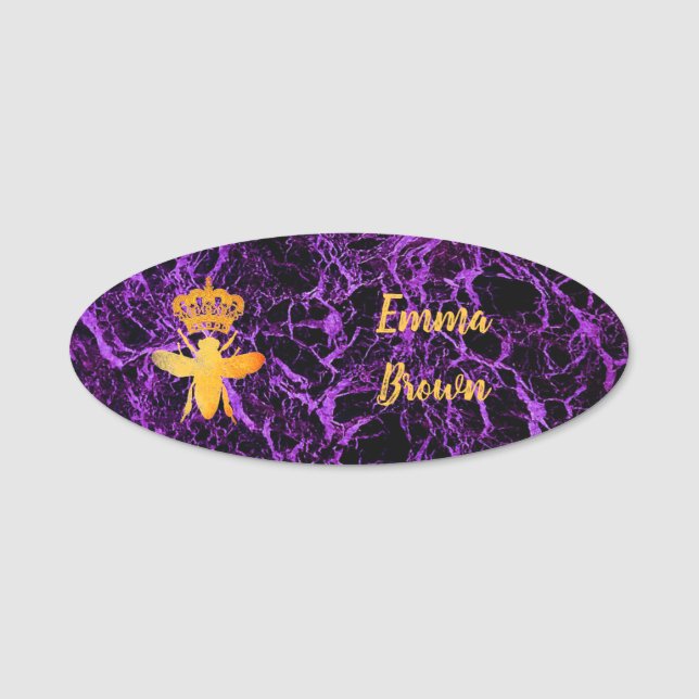 Custom QUEEN BEE Gold Purple Badge Pin Magnetic (Front)