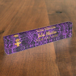 Custom QUEEN BEE Gold Purple Nameplate Holder