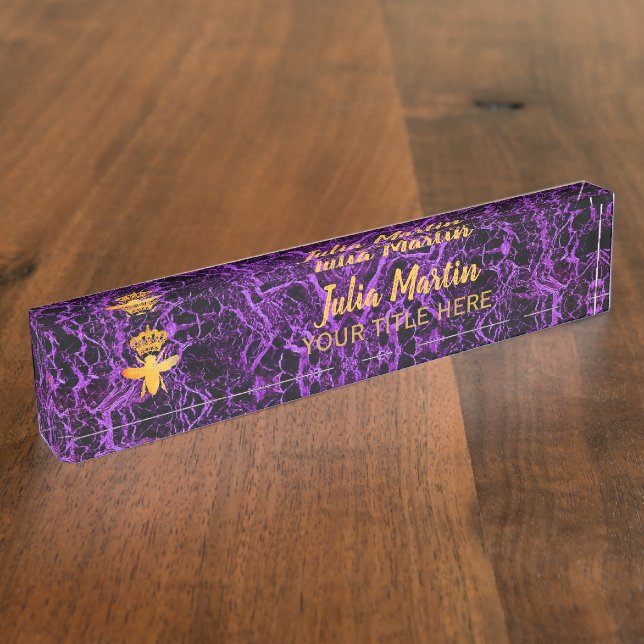 Custom QUEEN BEE Gold Purple Nameplate Holder (Side)
