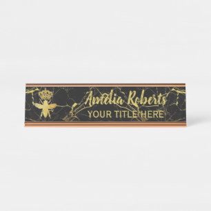 Custom QUEEN BEE GoldBlack Marble Nameplate Holder Desk Name Plate
