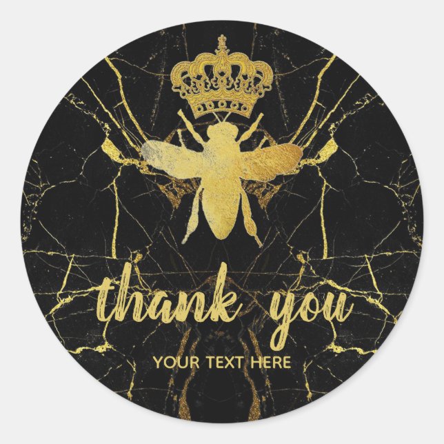 Custom QUEEN BEE Marble Small Business Thank You Classic Round Sticker (Front)