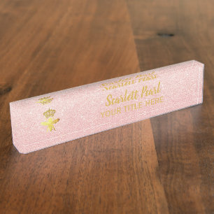 Custom QUEEN BEE Rose Glitter Nameplate Holder