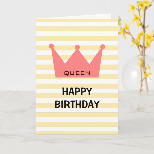 Custom Queen Happy Birthday Red Crown  Card (Yellow Flower)