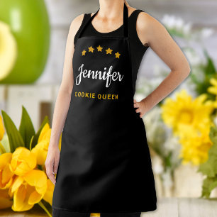 Custom Queen King Name Text Elegant Black Gold Apron