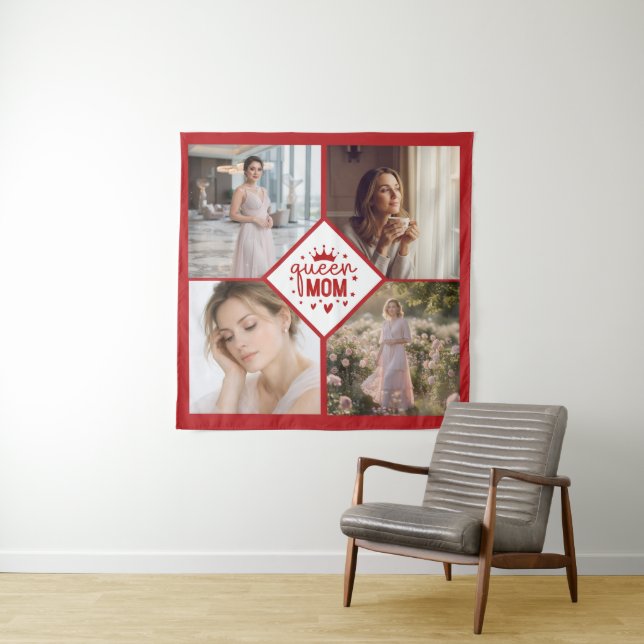Custom Queen Mum Photo Collage Keepsake Tapestry (In Situ)