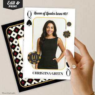 Custom Queen of Spades Birthday Invite, Casino  Invitation