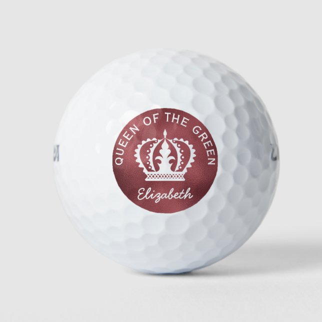 Custom Queen of the Green Rose Gold Crown Golf Balls (Front)