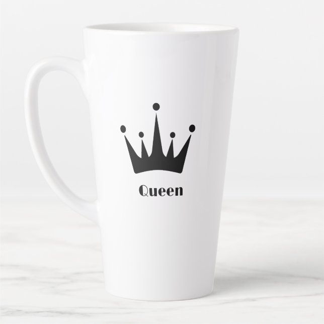 Custom Queen Text Black Colour Crown Image Latte Mug (Left)