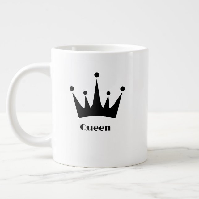 Custom Queen Text Black Crown Image Speciality Large Coffee Mug (Left)