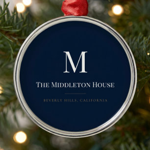 Custom Quiet Luxury Estate Monogram Christmas Metal Tree Decoration