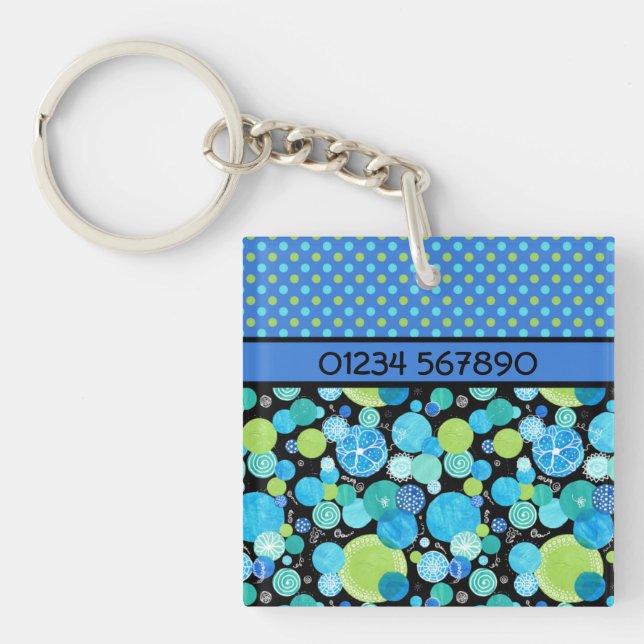 Custom Quirky Blue Moons Double-sided Keychain (Front)