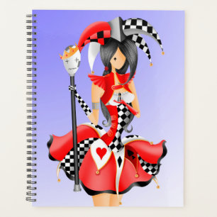 Custom Quirky Jester and Puppet King Red Blue Planner