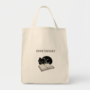 Custom Quote Black Cat Booktrovert Minimalist  Tote Bag