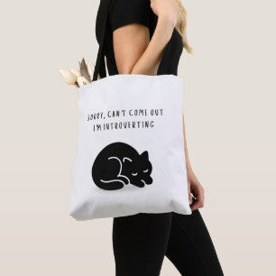 Custom Quote Black Cat I'm Introverting Funny  Tote Bag