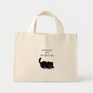 Custom Quote Black Cat Introvert But Interesting  Mini Tote Bag