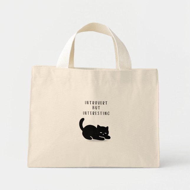 Custom Quote Black Cat Introvert But Interesting  Mini Tote Bag (Front)