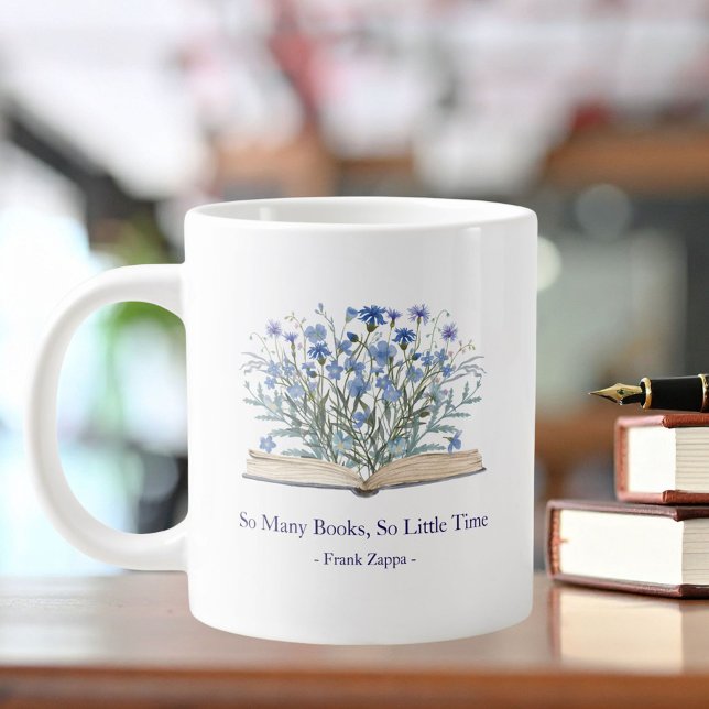 Custom Quote Blue Flowers Grow From Book Large Coffee Mug (In situ)