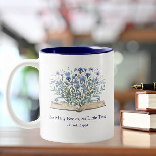 Custom Quote Blue Flowers Grow From Book Two-Tone Coffee Mug