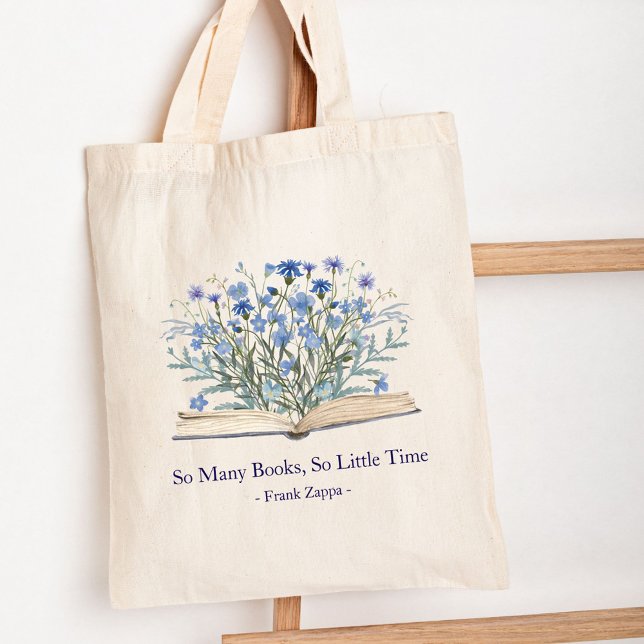 Custom Quote Blue Wildflowers Grow From Book Tote Bag (In situ)