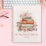 Custom Quote Books and Vintage Pink Roses Planner<br><div class="desc">Indulge your bookish heart with this charming Planner featuring custom book quotes,  vintage pink roses,  and a whimsical stack of books. Perfect for bookworms who adore pretty flowers and romantic art,  this floral watercolor print adds a delightful book aesthetic to any space.</div>