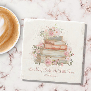 Custom Quote Books and Vintage Pink Roses Stone Coaster