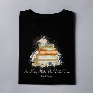 Custom Quote Books Vintage Beige Blue Roses Black T-Shirt