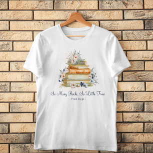 Custom Quote Books Vintage Beige Blue Roses White T-Shirt