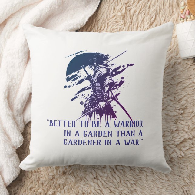 Custom Quote Japanese Samurai Blue Ink Art Pillow (Blanket)