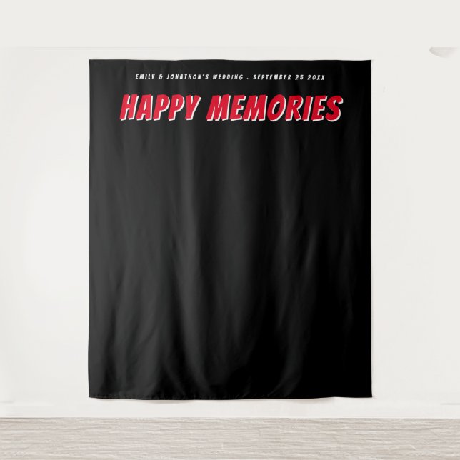 Custom Quote Names Date Red Black Photo Backdrop Tapestry (Front)