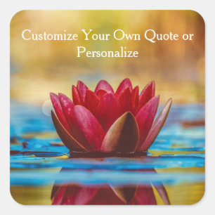 Custom Quote Red Lotus Flower Personalised Square Sticker
