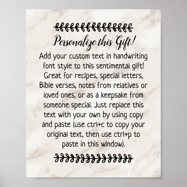 Custom Quote Saying Letter Personalised Keepsake Poster (Front)