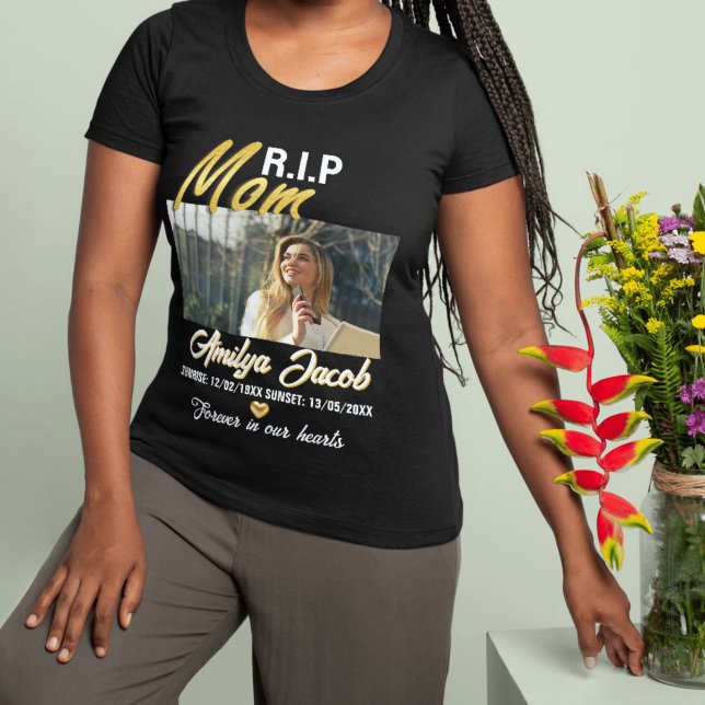 Custom R.I.P Mum Memorial T-Shirt with Photo  (Custom R.I.P Mom Memorial T-Shirt with Photo & Gold Foil Heart  )