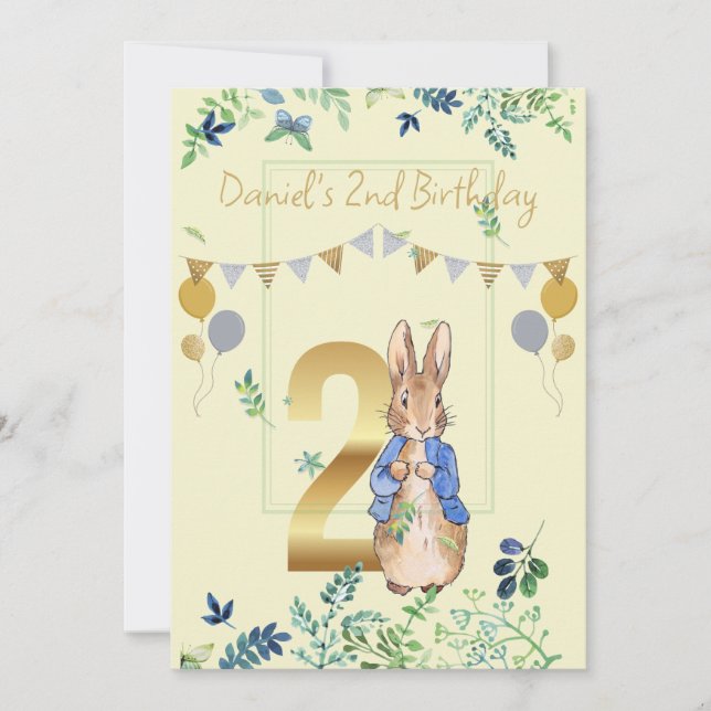 Custom Rabbit 2nd Birthday Invitation (Front)