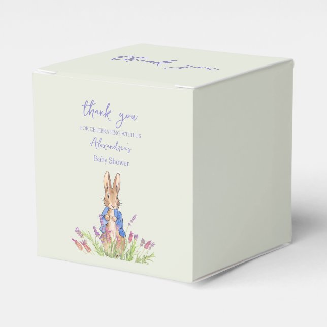 Custom rabbit in blue jacket favour box (Front Side)