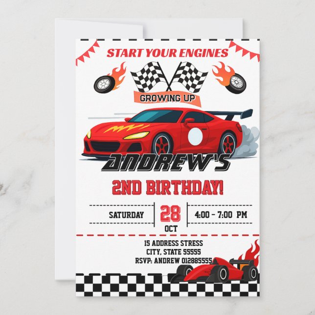 Custom Race Car birthday party Invitation (Front)