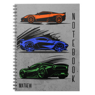 Custom Race Car Orange Blue and Green Notebook