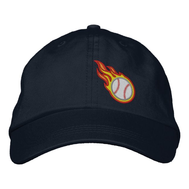 Custom Racing Flames Baseball Bullet Badge Embroidered Hat (Front)