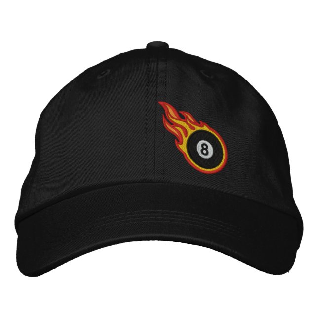 Custom Racing Flames Eight ball Bullet Badge Embroidered Hat (Front)