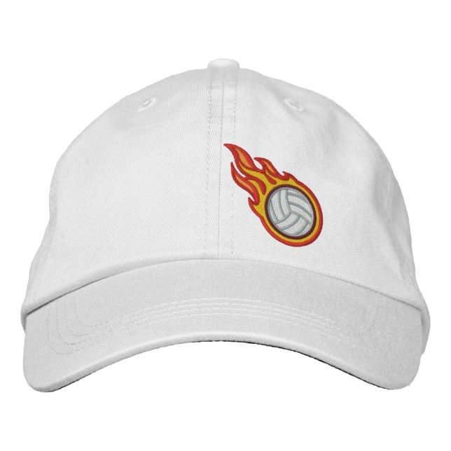 Custom Racing Flames Volleyball Bullet Badge Embroidered Hat (Front)