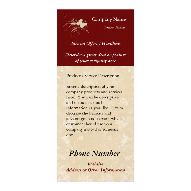 Custom Rack Card, Butterfly (Spa, Health, Hair... Card (Front)