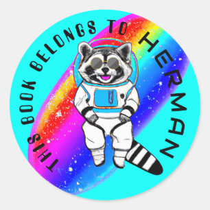 Custom Racoon Astronaut Rainbow Book Belongs To Classic Round Sticker