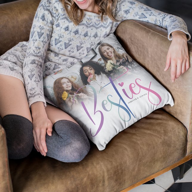 Custom Rainbow Besties, Photo & Text  Cushion (Creator Uploaded)
