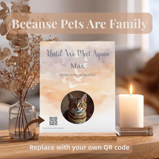 Custom Rainbow Bridge Pet Memorial with QR Code Acrylic Sign (Personalized Rainbow Bridge acrylic memorial with custom photo, tribute text, and memory keepsake.)