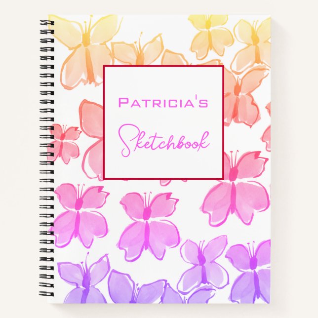 Custom Rainbow Butterfly Sketchbook  Notebook (Front)