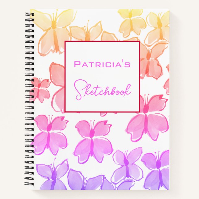 Custom Rainbow Butterfly Sketchbook  Notebook (Front)