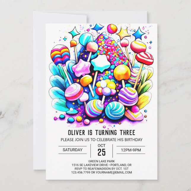 Custom Rainbow Candyland Birthday Invitation (Front)