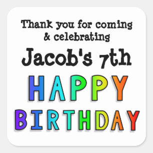 Custom Rainbow Colours Happy Birthday Thank You Square Sticker