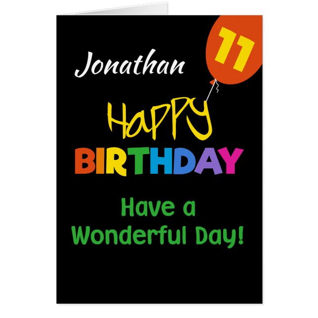 Custom Rainbow Colours on Black 11th Birthday (Front)